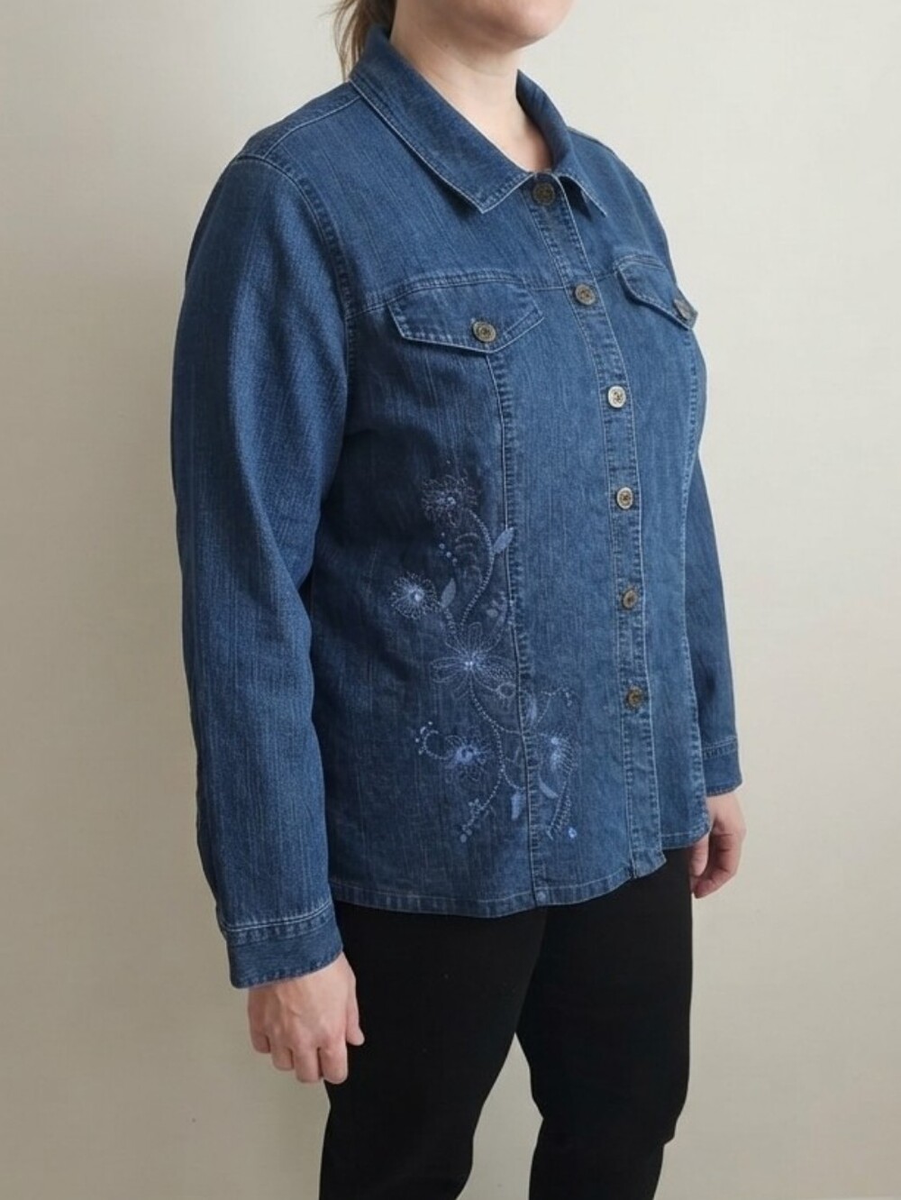 Alfred Dunner Boxer Dog Embroidered Denim Jacket Size 14